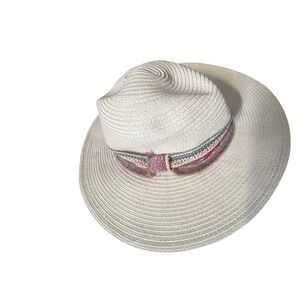 Scala Pronto Womens Wide Brim Sun Hat Beige Toyo Straw Southwestern Band OS